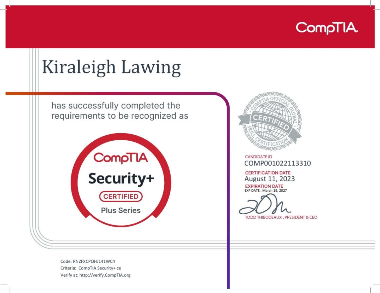 CompTIA Security+ certification badge